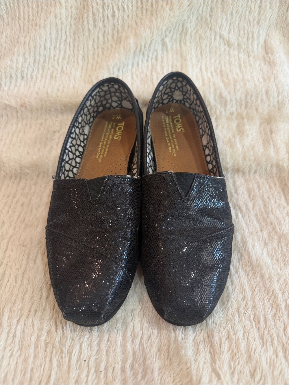 Toms Black Sparkle Slip-On Flats